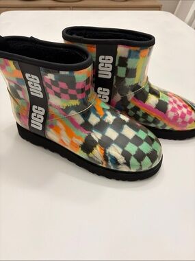 UGG women’s Colorful Checker Short Boot in Black, Pink, Mint & Orange